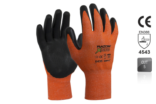 RAZOR X550 Nitrile coated Cut Resistant Level5 Orange SIZE 7 - Esko