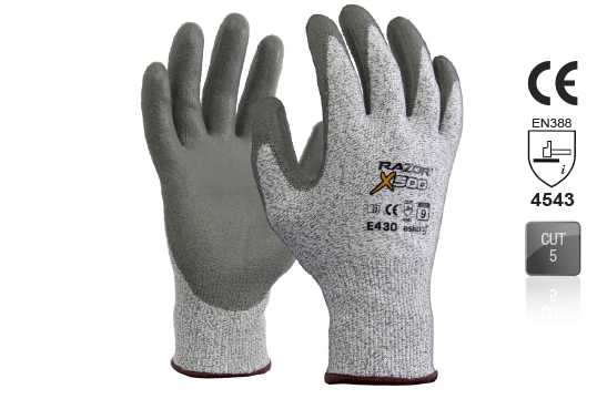 RAZOR X500 PU coated Cut Resistant Level 5 HPPE Fibre Liner, Size 12 - Esko