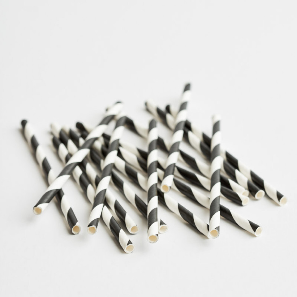 Premium 3Ply Drinking Straws COCKTAIL BLACK/WHITE STRIPE 135mm x 5mm - Epicure