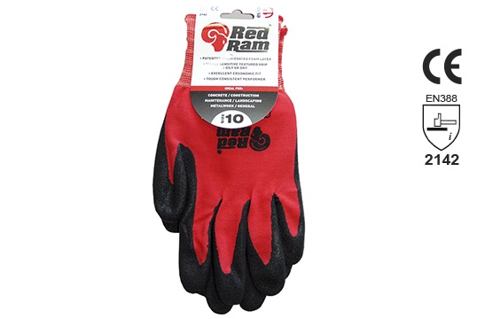 RED RAM' Black sandy Latex Red Polyamide Liner, w/header card, Size 7 - Esko