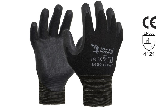 BLACK HAWK' Black Foam Nitrile, Black Polyamide Liner, Size 8 - Esko