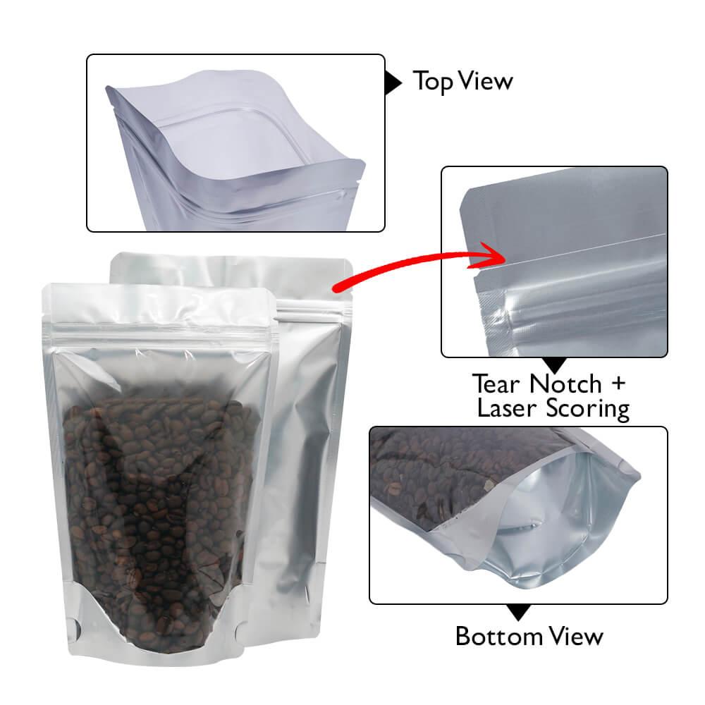 Stand Up Pouch Clear/Matt Silver 28g w Zip no Valve 80w x 130h x (25 + 25)g