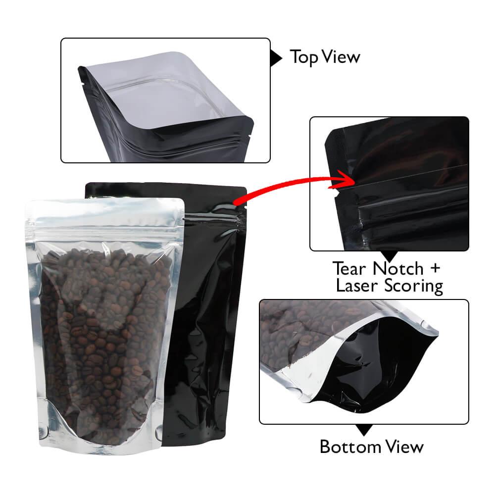 Stand Up Pouch Clear/Shiny Black 70g w Zip no Valve 110w x 170h x (35 + 35)g