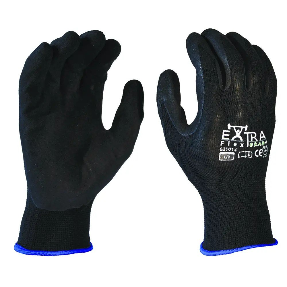Grab+, Black Sandy Nitrile, Black Polyester-Size M