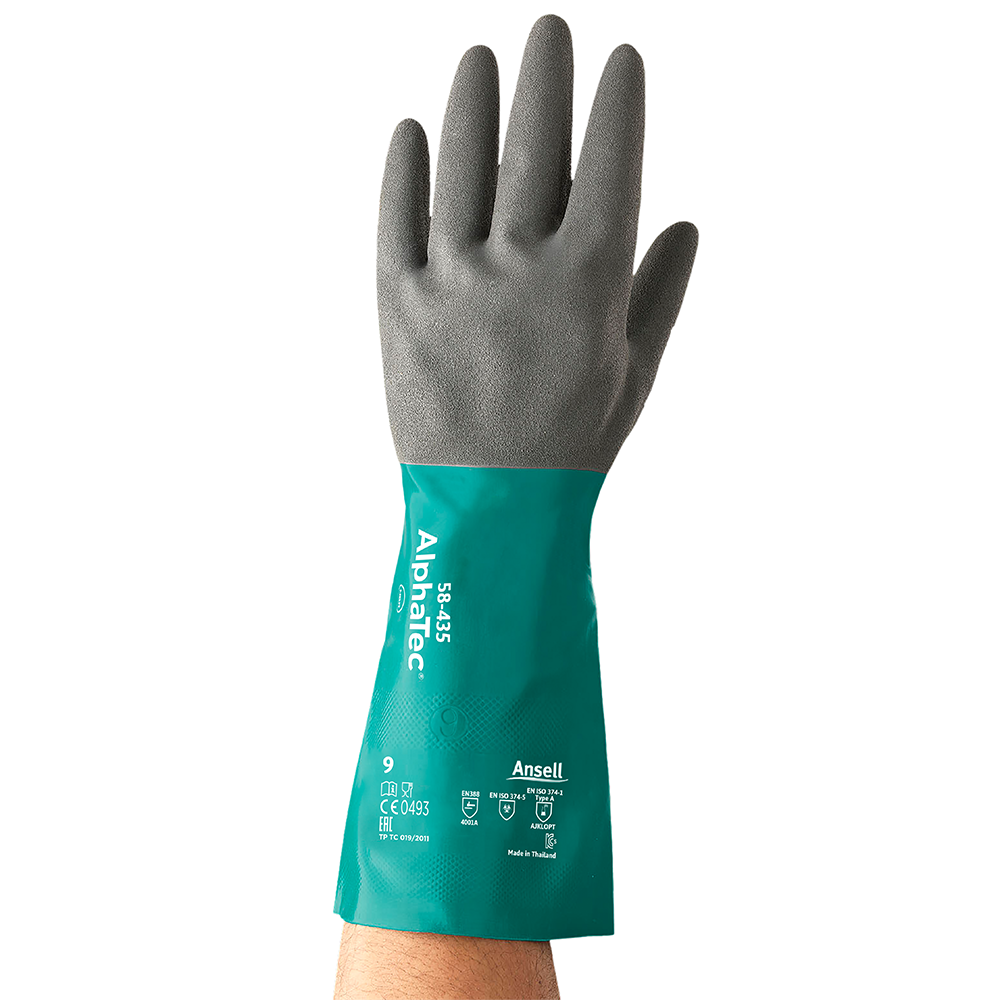 Ansell AlphaTec 58-435 Nitrile-Coated Chemical Gloves – Heavy-Duty, Strong Wet and Oily Grip - XL