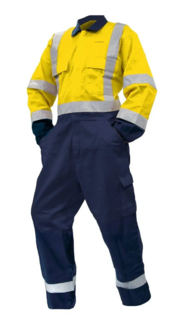 Overall Ls, 300Gsm Cotton, Yellow/Navy Dn -Size 10